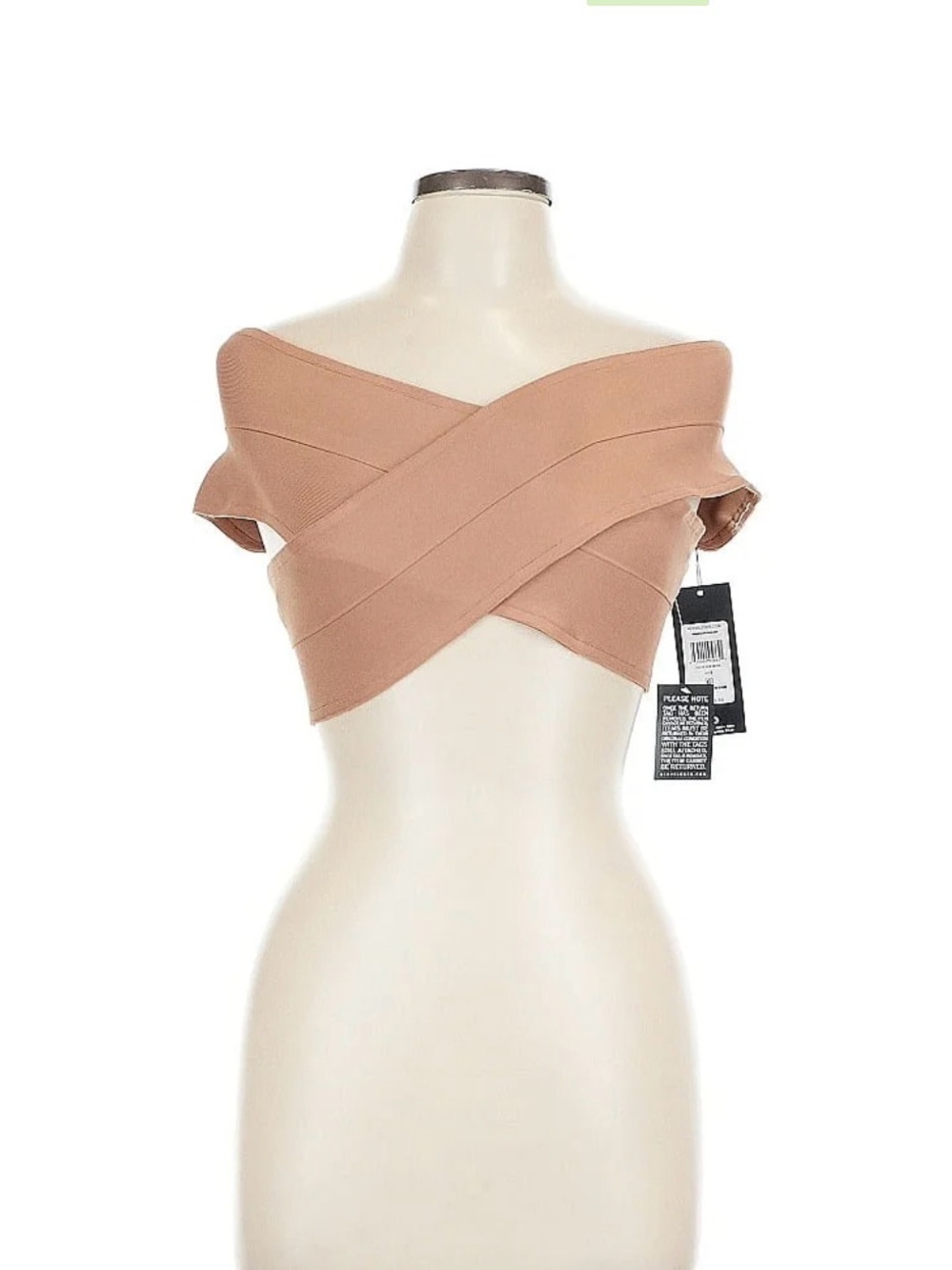 Herve Leger One-Shoulder Crisscross Bandage Dress in Nude Blush